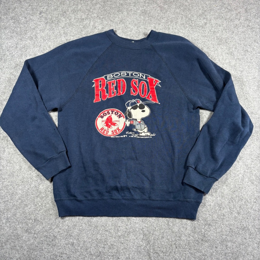 Vintage 1989 Artex Boston Red Sox Snoopy Joe Cool Sweatshirt Navy Blue Kids L‎